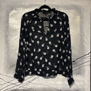 Rag & Bone Sheer Floral Silk Blouse Top Size S Blue & White